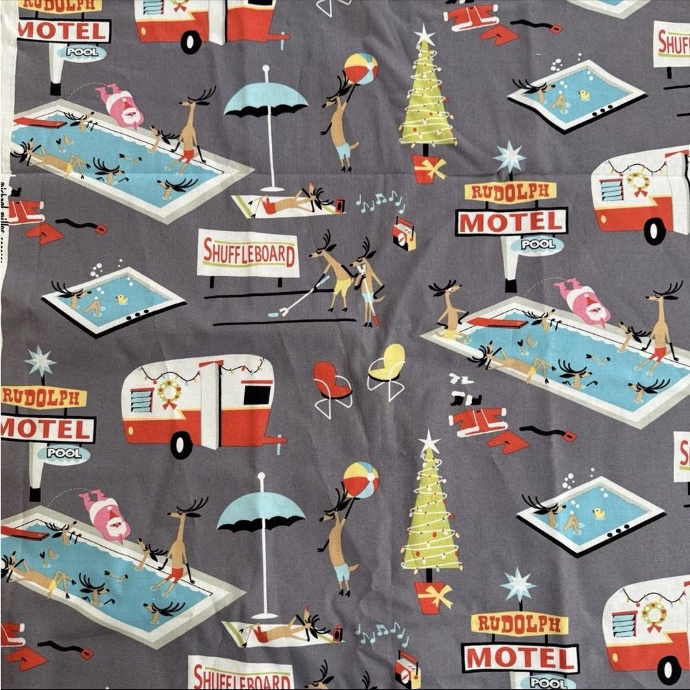 Michael Miller Quilting Cotton Fabric Retro Rudolph Motel Christmas Holiday Brea - Picture 6 of 8
